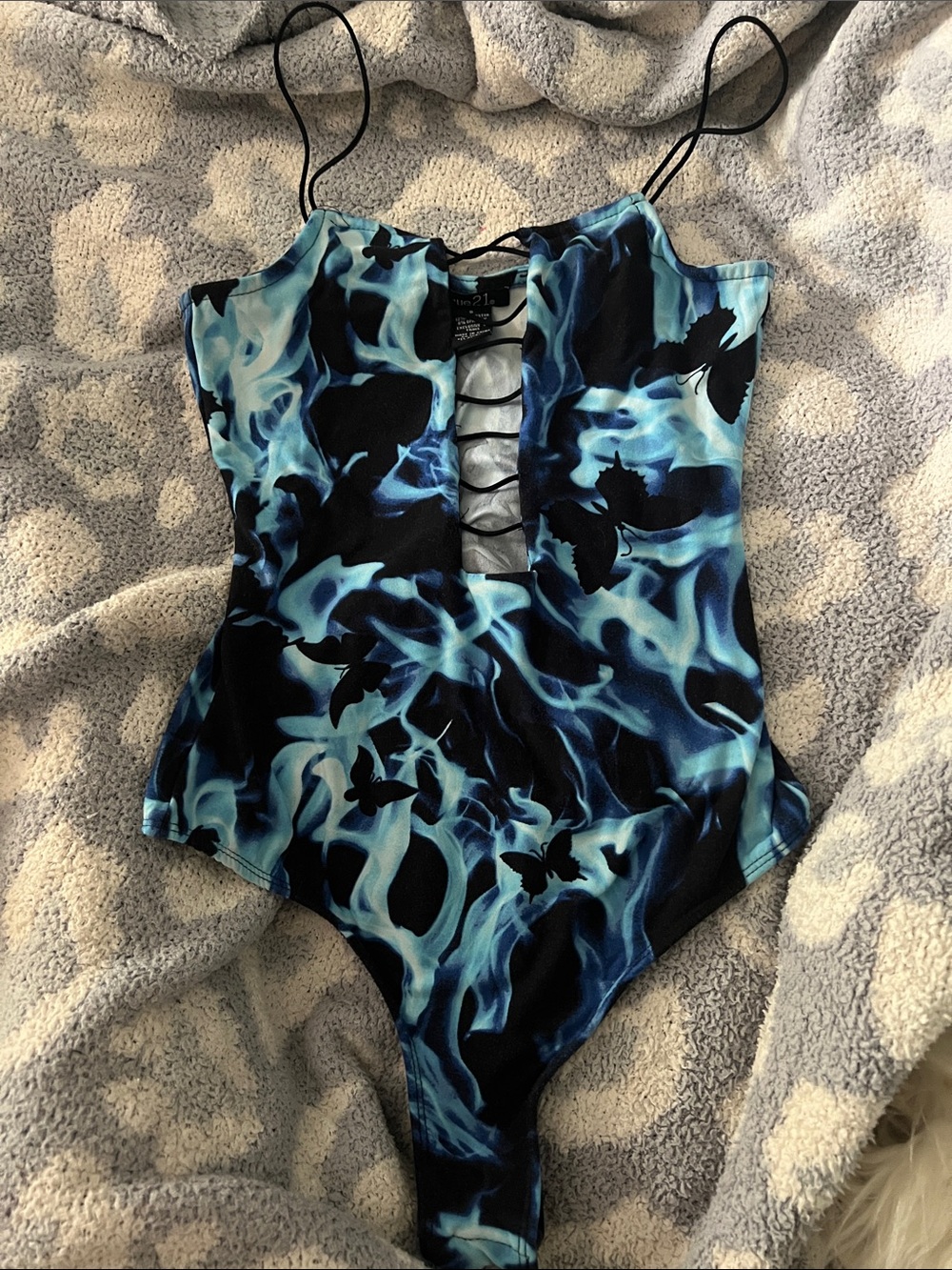 Blue Flame Cut-Out One-Piece Bodysuit